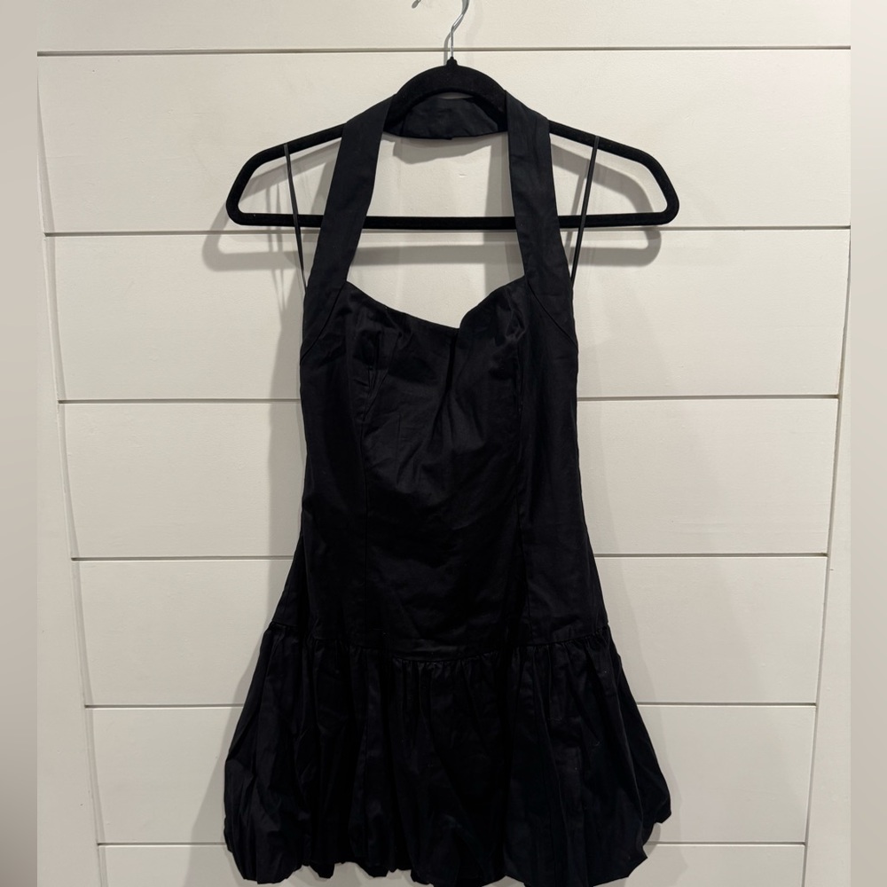 Reformation black halter Babette bubble hem mini dress - Picture 4 of 7